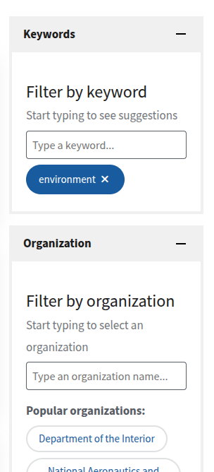 Data.gov catalog search filters Data.gov catalog search filters