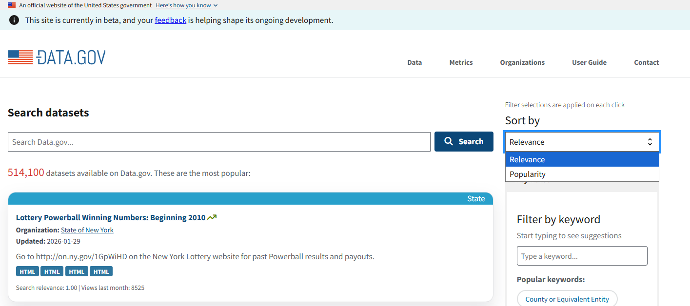 Data.gov catalog sort by Data.gov catalog sort by